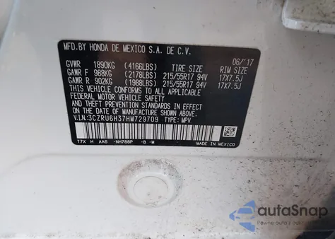 2017 Honda Hr-V Lx from USA, damaged, VIN 3CZRU6H37HM729709